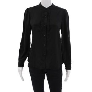 Gilber Gilmore Womens Silk Black Button Up High Neck Long Sleeve Blouse Size S